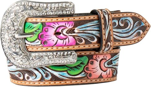 Angel Ranch Girl's Belt Hand Tooled Floral Feathers in Saudi Arabia