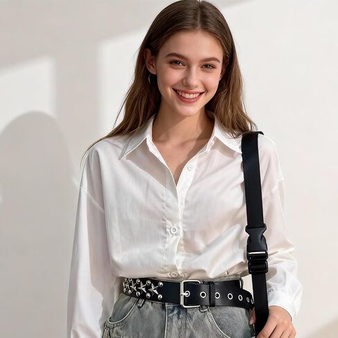4-Piece Studded Belt Set with Pyramid Studs and Star Belt, Y2K Goth Punk Rock Accessories with Pant Chains for Women and Men - Includes Two Silver Waist Chains and Two Studded Belts in Saudi Arabia