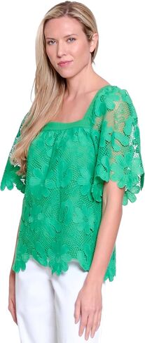 TRU Luxe Women's Square Neck Lace Peasant Top in Saudi Arabia