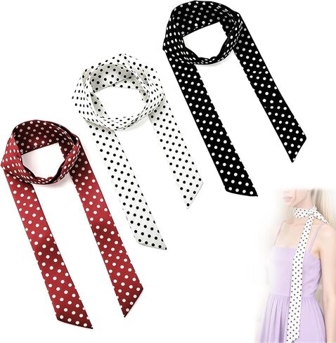 3Pcs Polka Dot Scarf, Polka Dot Belt Set - Lightweight Soft Fabric for Women, Stylish Accessories for Party, Casual and Office Wear(Black, White, Red) in Saudi Arabia