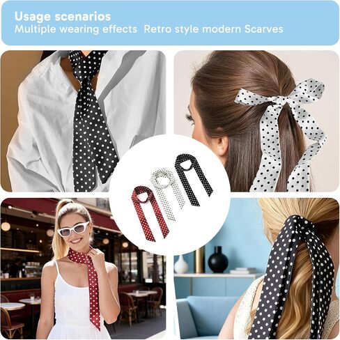 3Pcs Polka Dot Scarf, Polka Dot Belt Set - Lightweight Soft Fabric for Women, Stylish Accessories for Party, Casual and Office Wear(Black, White, Red) in Saudi Arabia