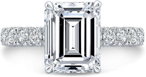 2CT-5CT Emerald Cut Moissanite Pave Ring Solitaire Handmade Wedding Engagement Ring, 3-Side Pave, Christmas Gifts for Her in Saudi Arabia