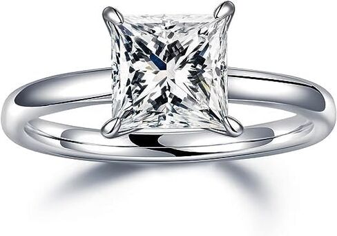 Paris Jewelry 1 Carat Princess Cut Solitaire Moissanite Engagement Ring In 18k White Gold Over Silver in Kuwait