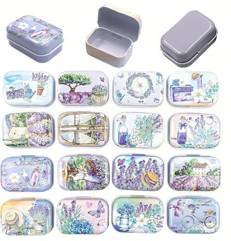 16Pcs Mini Trinket Box Jewelry Organizer Storage, Rustic Floral Decorative Boxes Purple Small Metal Tins Storage Case Kit with Lid for Candy, Pins, Gift, Christmas, Travel (Rustic, 16) in Saudi Arabia