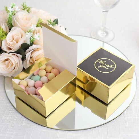 Balsa Circle 25 Gold Black 4x4 in Gift Boxes Thank You Print Favor Holders Wedding Party Events Reception Home Decorations Supplies in Saudi Arabia