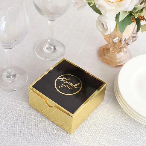 Balsa Circle 25 Gold Black 4x4 in Gift Boxes Thank You Print Favor Holders Wedding Party Events Reception Home Decorations Supplies in Saudi Arabia