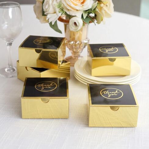 Balsa Circle 25 Gold Black 4x4 in Gift Boxes Thank You Print Favor Holders Wedding Party Events Reception Home Decorations Supplies in Saudi Arabia