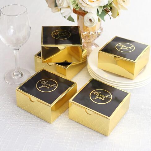 Balsa Circle 25 Gold Black 4x4 in Gift Boxes Thank You Print Favor Holders Wedding Party Events Reception Home Decorations Supplies in Saudi Arabia