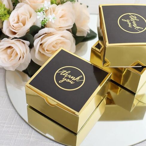 Balsa Circle 25 Gold Black 4x4 in Gift Boxes Thank You Print Favor Holders Wedding Party Events Reception Home Decorations Supplies in Saudi Arabia