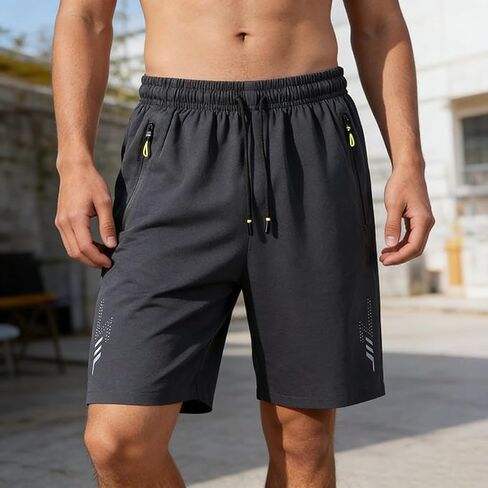 Men's Athletic Ice Silk Workout Shorts Quick Dry Breathable Loose Zipper Pocket Sports Running Five Point Shorts in Kuwait