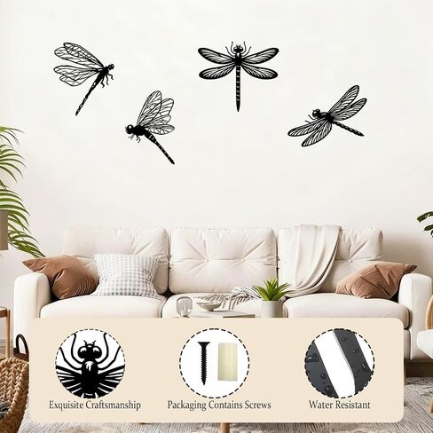 BFORXRO Metal Dragonfly Wall Art Decor - Black Iron line Outdoor Indoor Decor, Gift for Metal Decor Lovers Who Appreciate Minimalist Art 4 Piece Set in Saudi Arabia