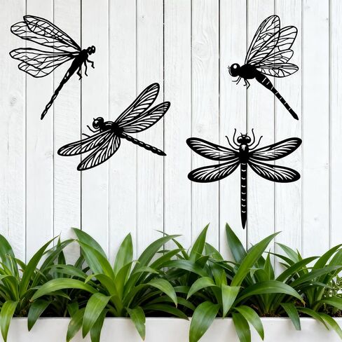 BFORXRO Metal Dragonfly Wall Art Decor - Black Iron line Outdoor Indoor Decor, Gift for Metal Decor Lovers Who Appreciate Minimalist Art 4 Piece Set in Saudi Arabia