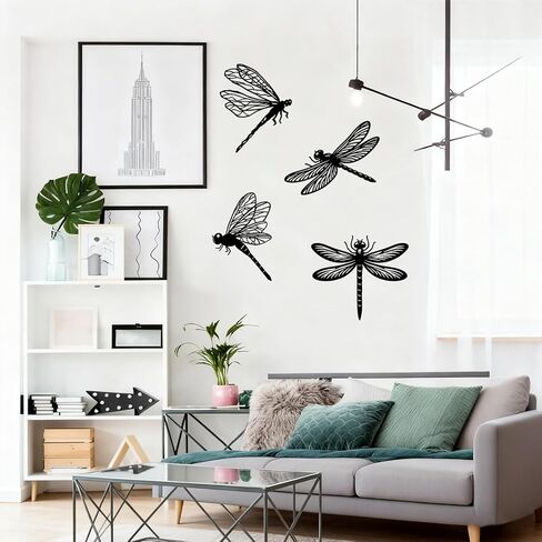 BFORXRO Metal Dragonfly Wall Art Decor - Black Iron line Outdoor Indoor Decor, Gift for Metal Decor Lovers Who Appreciate Minimalist Art 4 Piece Set in Saudi Arabia