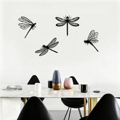 BFORXRO Metal Dragonfly Wall Art Decor - Black Iron line Outdoor Indoor Decor, Gift for Metal Decor Lovers Who Appreciate Minimalist Art 4 Piece Set in Saudi Arabia