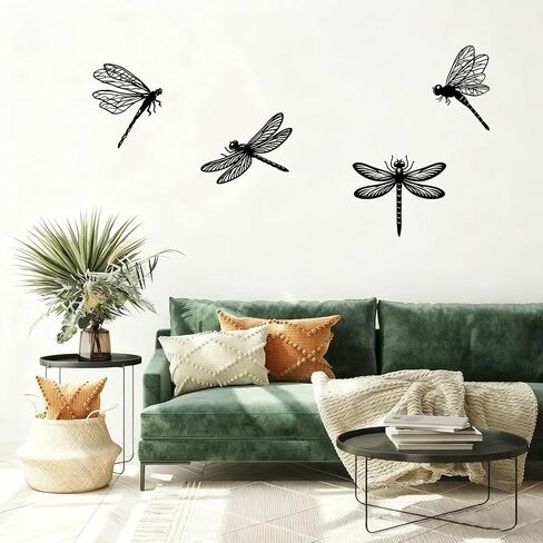 BFORXRO Metal Dragonfly Wall Art Decor - Black Iron line Outdoor Indoor Decor, Gift for Metal Decor Lovers Who Appreciate Minimalist Art 4 Piece Set in Saudi Arabia