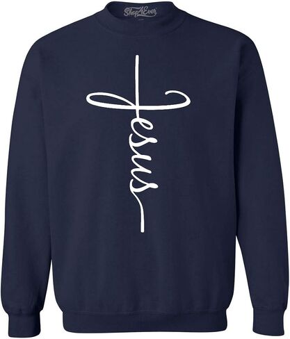 Shop4ever بلوزات يسوع الصليب النصي Crewneck in Kuwait