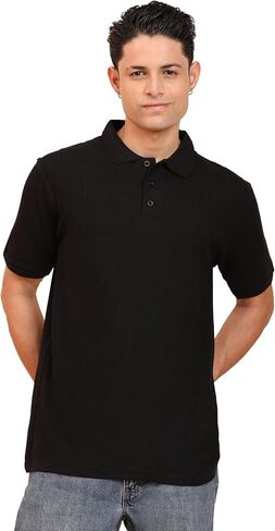 Men's 100% Cotton Plain Solid Polo T-Shirt Classic Regular Fit Breathable Casual Wear for Daily & Office Use in Saudi Arabia