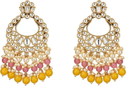 LOVENSPIRE Oversized Indian Kundan & Faux Pearls Earrings for Women – Statement Pierced Dangle Gold Tone Jewelry | Chandbali Studs for Diwali, Wedding & Ethnic Wear in Saudi Arabia