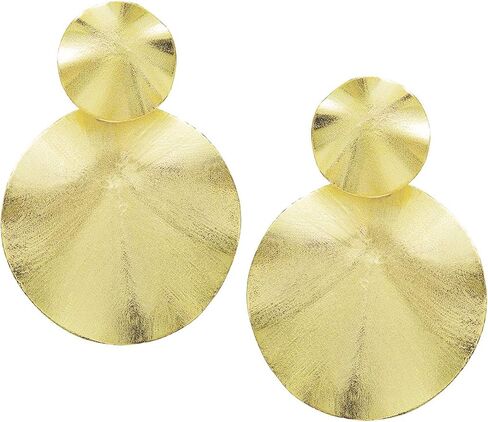 Sheila Fajl Isola Double Dangle Organic Wavy Circular Earrings in 18k Brushed Gold Plated in Saudi Arabia