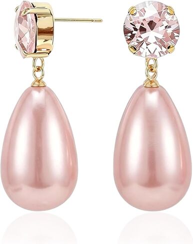 Pink Pearl Earrings for Women, Drop Earrings with Silver-Plated Copper Post, Fashion Jewelry Gifts in Saudi Arabia