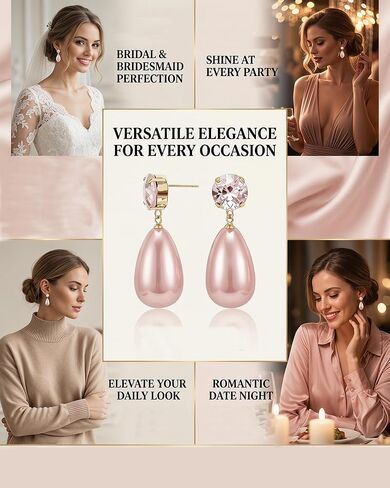 Pink Pearl Earrings for Women, Drop Earrings with Silver-Plated Copper Post, Fashion Jewelry Gifts in Saudi Arabia