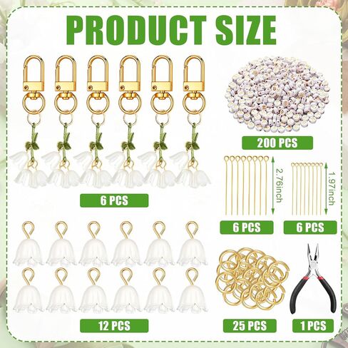 Whimsibelle 256 Pcs Lily of The Valley Charms Keychain Make Kit DIY Lily of The Valley Jewelry Bag Charm Making Accessories Name Keychain for Women Cute Car Key Chain Adjustable Letter Beads Jewelry in Saudi Arabia
