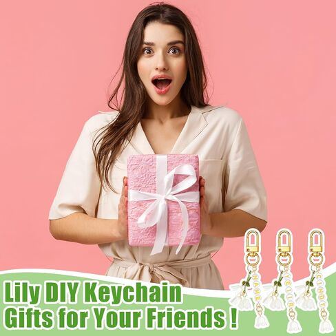 Whimsibelle 256 Pcs Lily of The Valley Charms Keychain Make Kit DIY Lily of The Valley Jewelry Bag Charm Making Accessories Name Keychain for Women Cute Car Key Chain Adjustable Letter Beads Jewelry in Saudi Arabia