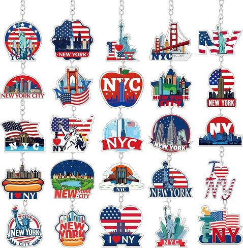 25PCS New York Souvenirs Gifts,I Love Ny Metal Keychain Collection,Nyc Souvenirs Include Statue of Liberty,National Flag,Empire State Building for Souvenirs from Usa in Saudi Arabia