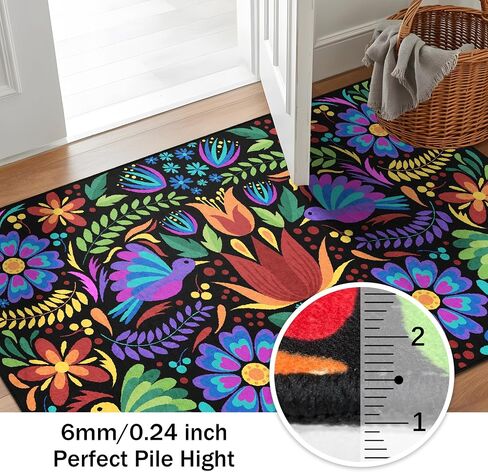 Mexican Floral Laundry Room Rug 24x48 in Colorful Birds Mexican Kitchen Runner Laundry Mat Non Slip Washable Area Rug Floor Mats for Washroom Bathroom (Purple, 24x48 in) in Saudi Arabia