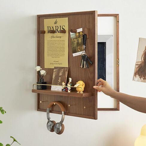 Electrical Panel Cover Decorative Wall Mounted Breaker Box Cover Wood Hidden Meter Box with Shelf Hooks Fuse Boxs Covers Cabinet Brown Flip Up Meter Switchs Boxs for Home(Vertical Layout,27.5x24) in Kuwait