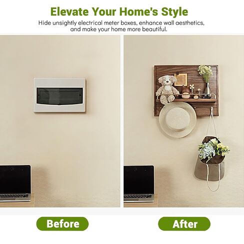 Electrical Panel Cover Decorative Wall Mounted Breaker Box Cover Wood Hidden Meter Box with Shelf Hooks Fuse Boxs Covers Cabinet Brown Flip Up Meter Switchs Boxs for Home(Vertical Layout,27.5x24) in Kuwait