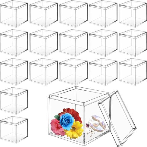 18 Pcs 3x3x3 Clear Acrylic Box with Lid - Small Square Plastic Containers for Candy, Party Favors, Display & Organization, Stackable Storage Cubes in Saudi Arabia
