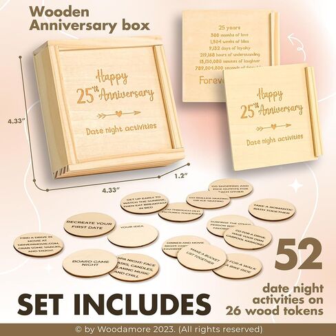 WOODAMORE 25 Year Anniversary Wood Gifts for Him Her - 25 Year Wedding Anniversary Keepsake Gifts for Wife Husband, Happy 25th Marriage Present for Men Women in Saudi Arabia