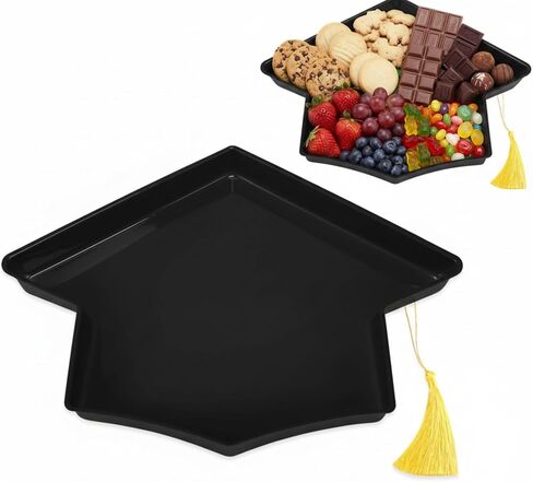 Tellingyou 2026 Graduation Cap Food Trays for Charcuterie 13'' Serving Dish with Tassel Disposable Plastic Grad Tray Container for College Graduation Party Supplies(Green Cap, Green Tassel) in Kuwait