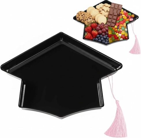 Tellingyou 2026 Graduation Cap Food Trays for Charcuterie 13'' Serving Dish with Tassel Disposable Plastic Grad Tray Container for College Graduation Party Supplies(Green Cap, Green Tassel) in Kuwait