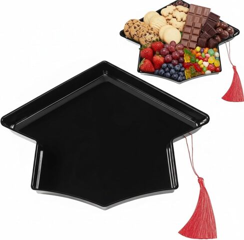 Tellingyou 2026 Graduation Cap Food Trays for Charcuterie 13'' Serving Dish with Tassel Disposable Plastic Grad Tray Container for College Graduation Party Supplies(Green Cap, Green Tassel) in Kuwait