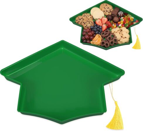 Tellingyou 2026 Graduation Cap Food Trays for Charcuterie 13'' Serving Dish with Tassel Disposable Plastic Grad Tray Container for College Graduation Party Supplies(Green Cap, Green Tassel) in Kuwait