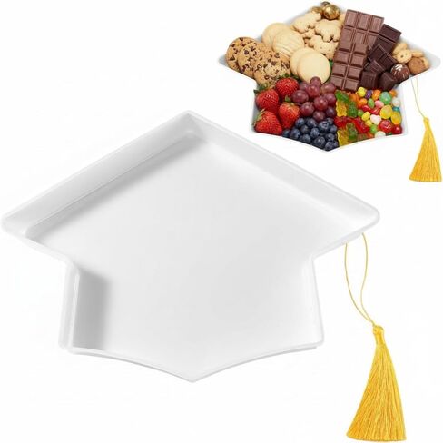 Tellingyou 2026 Graduation Cap Food Trays for Charcuterie 13'' Serving Dish with Tassel Disposable Plastic Grad Tray Container for College Graduation Party Supplies(Green Cap, Green Tassel) in Kuwait