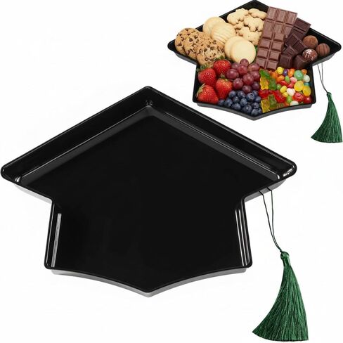 Tellingyou 2026 Graduation Cap Food Trays for Charcuterie 13'' Serving Dish with Tassel Disposable Plastic Grad Tray Container for College Graduation Party Supplies(Green Cap, Green Tassel) in Kuwait