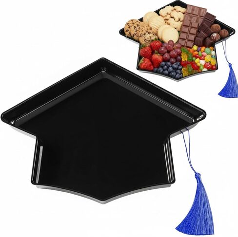 Tellingyou 2026 Graduation Cap Food Trays for Charcuterie 13'' Serving Dish with Tassel Disposable Plastic Grad Tray Container for College Graduation Party Supplies(Green Cap, Green Tassel) in Kuwait