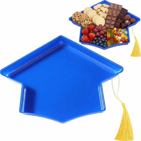 Tellingyou 2026 Graduation Cap Food Trays for Charcuterie 13'' Serving Dish with Tassel Disposable Plastic Grad Tray Container for College Graduation Party Supplies(Green Cap, Green Tassel) in Kuwait
