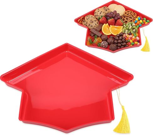Tellingyou 2026 Graduation Cap Food Trays for Charcuterie 13'' Serving Dish with Tassel Disposable Plastic Grad Tray Container for College Graduation Party Supplies(Green Cap, Green Tassel) in Kuwait
