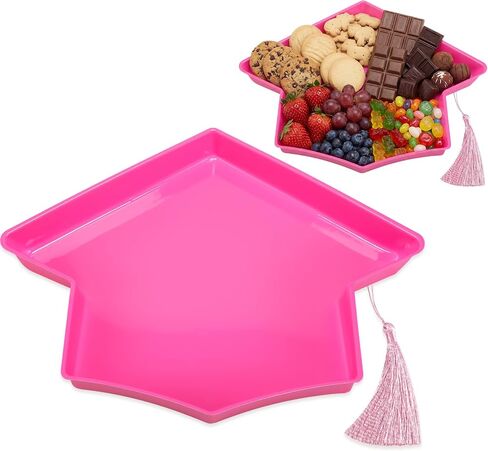 Tellingyou 2026 Graduation Cap Food Trays for Charcuterie 13'' Serving Dish with Tassel Disposable Plastic Grad Tray Container for College Graduation Party Supplies(Green Cap, Green Tassel) in Kuwait