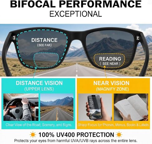 Bifocal Reading Sunglasses Men Polarized Clear Top Sun Readers With UV400 Protection Multifcus Driving Eyeyglasses in Saudi Arabia