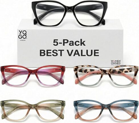 Yogo Vision Magnifying Glasses for Reading, High Magnification One Power Magnifier Readers Cateye for Women 5 pk in Kuwait