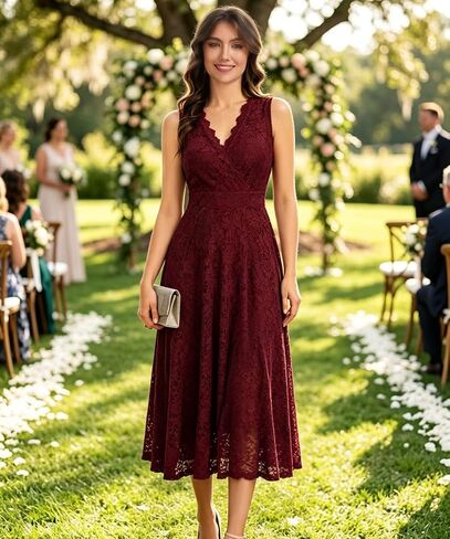 J.Corrine Women's Lace Dress Cocktail Party A Line Dresses V Neck Sleeveless Formal Wedding Guest Bridal Shower Dresses in Saudi Arabia
