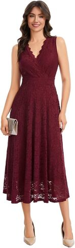 J.Corrine Women's Lace Dress Cocktail Party A Line Dresses V Neck Sleeveless Formal Wedding Guest Bridal Shower Dresses in Saudi Arabia