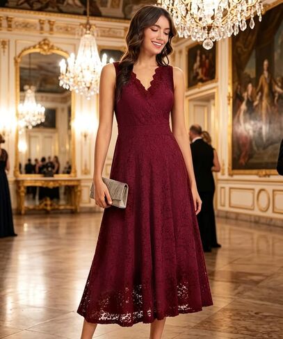 J.Corrine Women's Lace Dress Cocktail Party A Line Dresses V Neck Sleeveless Formal Wedding Guest Bridal Shower Dresses in Saudi Arabia