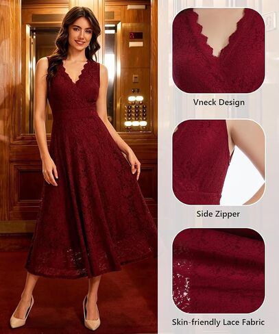 J.Corrine Women's Lace Dress Cocktail Party A Line Dresses V Neck Sleeveless Formal Wedding Guest Bridal Shower Dresses in Saudi Arabia