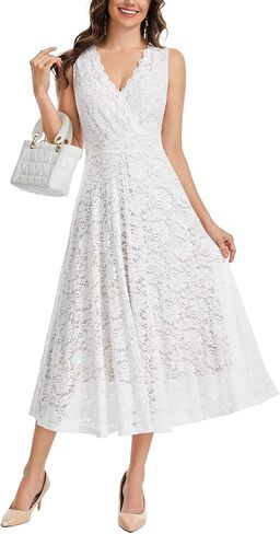 J.Corrine Women's Lace Dress Cocktail Party A Line Dresses V Neck Sleeveless Formal Wedding Guest Bridal Shower Dresses in Saudi Arabia